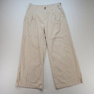 American Eagle Wide Leg Trouser Pants Womens 12 Tan Linen Blend Elastic Back
